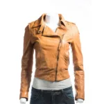 Ladies Tan Biker Leather Jacket
