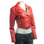 Ladies Red Leather Biker Jacket