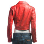 Ladies Red Leather Biker Jacket