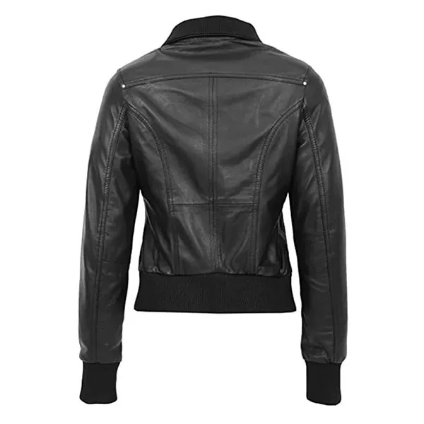 Classic Black Bomber Leather Jacket for Women