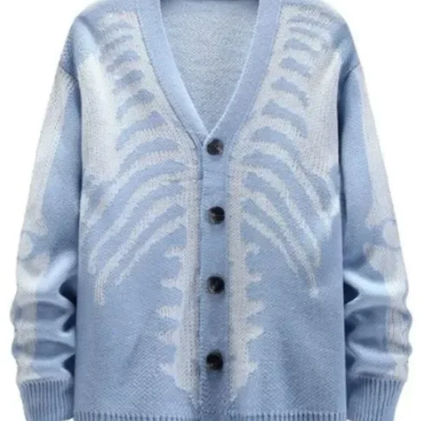 Kayko Skeleton Print Light Blue Cardigan Sweater