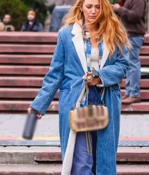 It Ends With Us Blake Lively Denim Shearling  Coat