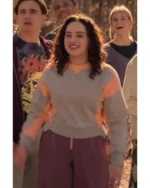 Samantha LaRusso Cobra Kai S06 Mary Mouser Peach Grey Cropped Pull Over Sweatshirt