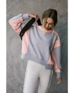 Samantha LaRusso Cobra Kai S06 Mary Mouser Peach Grey Cropped Pull Over Sweatshirt