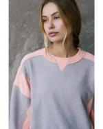 Samantha LaRusso Cobra Kai S06 Mary Mouser Peach Grey Cropped Pull Over Sweatshirt