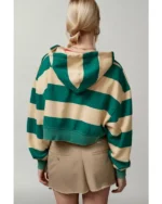 De­von Lee Cobra Kai S06 Oona O’Brien Green Striped Zip-Up Hood­ie