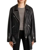 Emily In Paris Camille Razat Black Leather Motorcycle Jacket