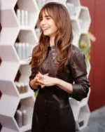 Emily In Paris S03 Lily Collins Brown Leather Dress