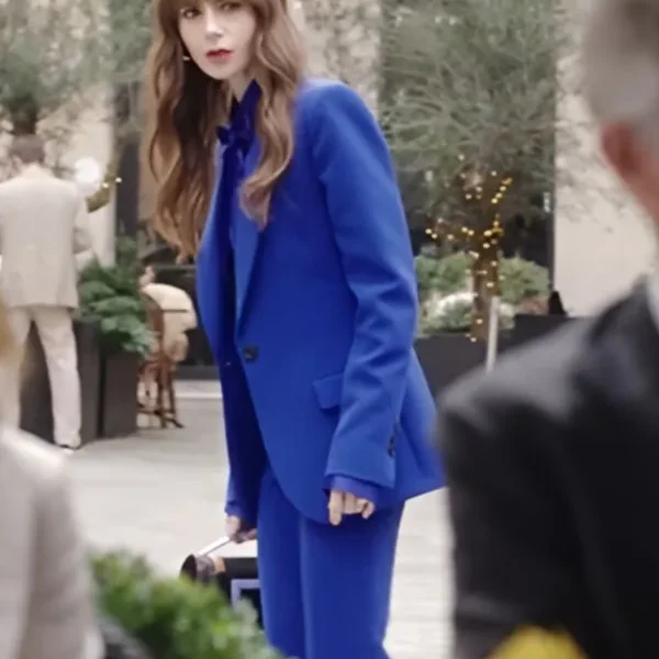 Lily Collins Emily in Paris S04 Blue Suit