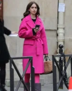 Lily Collins Emily in Paris Emily Pink Trench Coat