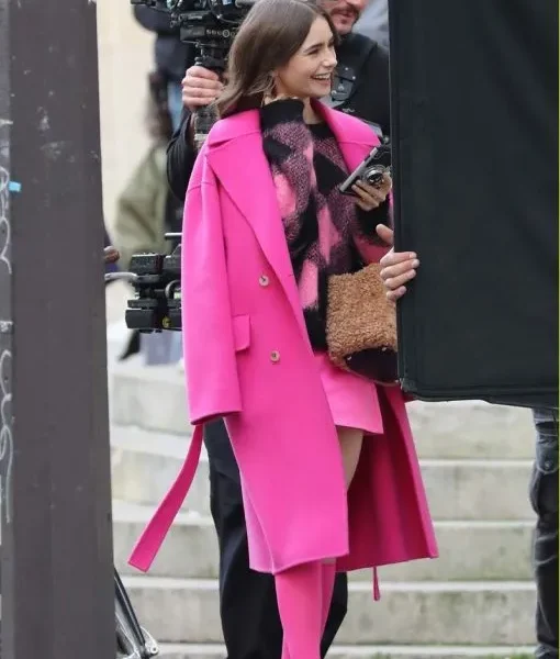 Lily Collins Emily in Paris Emily Pink Trench Coat