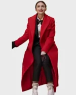 Emily in Paris S04 Emily Copper Lily Collins Red Wool Trench Coat