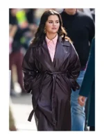 Mabel Mora Only Murders In The Building S03 Selena Gomez Burgundy Leather Coat