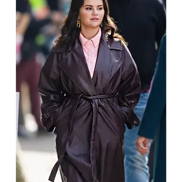 Mabel Mora Only Murders In The Building S03 Selena Gomez Burgundy Leather Coat