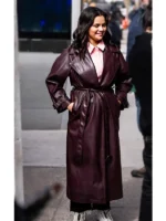 Mabel Mora Only Murders In The Building S03 Selena Gomez Burgundy Leather Coat