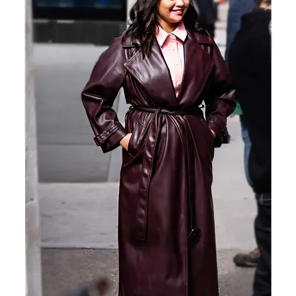 Mabel Mora Only Murders In The Building S03 Selena Gomez Burgundy Leather Coat