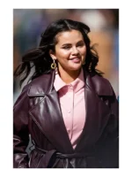 Mabel Mora Only Murders In The Building S03 Selena Gomez Burgundy Leather Coat