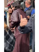 Mabel Mora Only Murders In The Building S03 Selena Gomez Burgundy Leather Coat