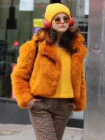 Selena Gomez Only Murders in the Building Faux Fur Orange Jacket