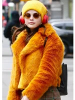 Selena Gomez Only Murders in the Building Faux Fur Orange Jacket