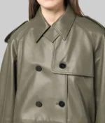 Ruby Women’s Olive Green Cropped Leather Trench Coat