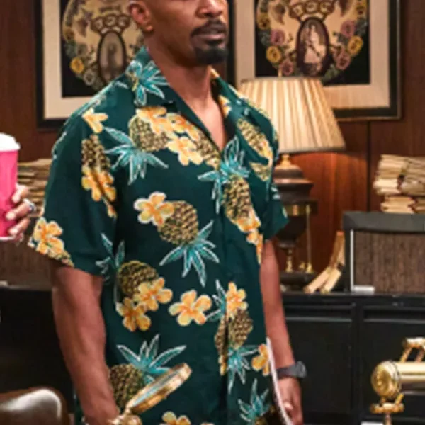 Bud Jablonski Day Shift 2022 Jamie Foxx Green Floral Shirt