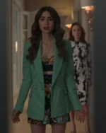 Emily In Paris Season 2 Lily Collins Green Check Blazer