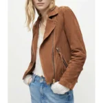 Billions S07 Piper Perabo Brown Suede Moto Jacket