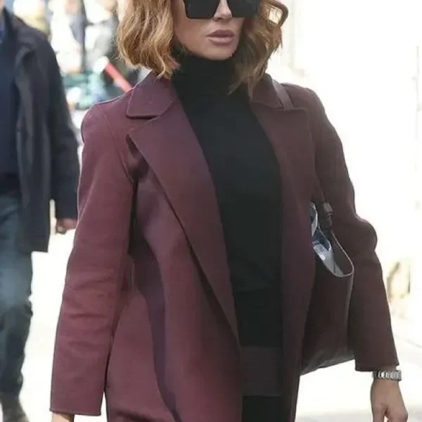 Canary Black 2024 Kate Beckinsale Maroon Coat